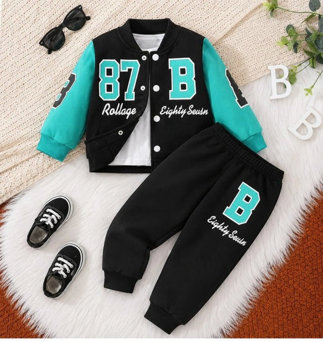 Boys black & sky blue Jacket & Trouser-kids clozet - Kids Clozet Hover Image