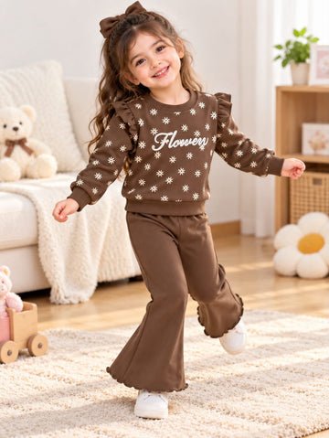 Girls Brown Floral Winter Suit for Girls-kids clozet - Kids Clozet Hover Image