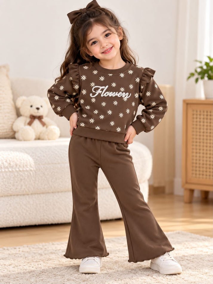 Girls Brown Floral Winter Suit for Girls-kids clozet - Kids Clozet