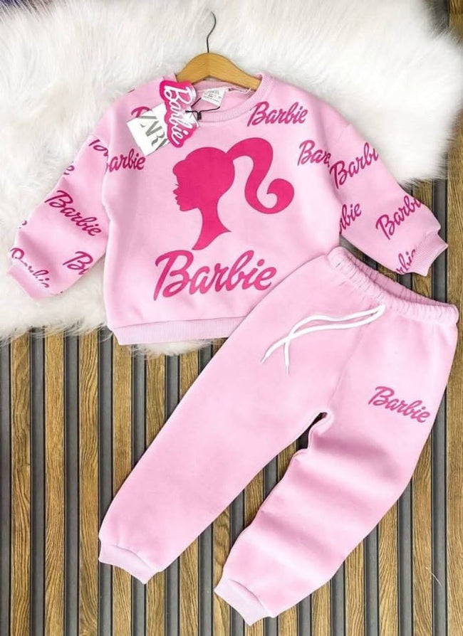 Girls Pink Barbie Printed Winter Suit-kids clozet Main Image