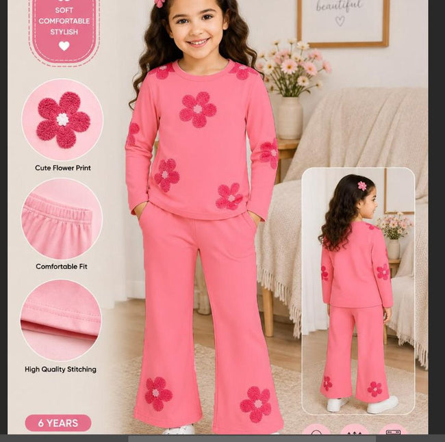 Girls Pink Fuzzy Flower Nightsuit-kids clozet - Kids Clozet Hover Image