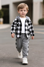 Kids Black & White Check Zipper Jacket & trouser-kids clozet - Kids Clozet