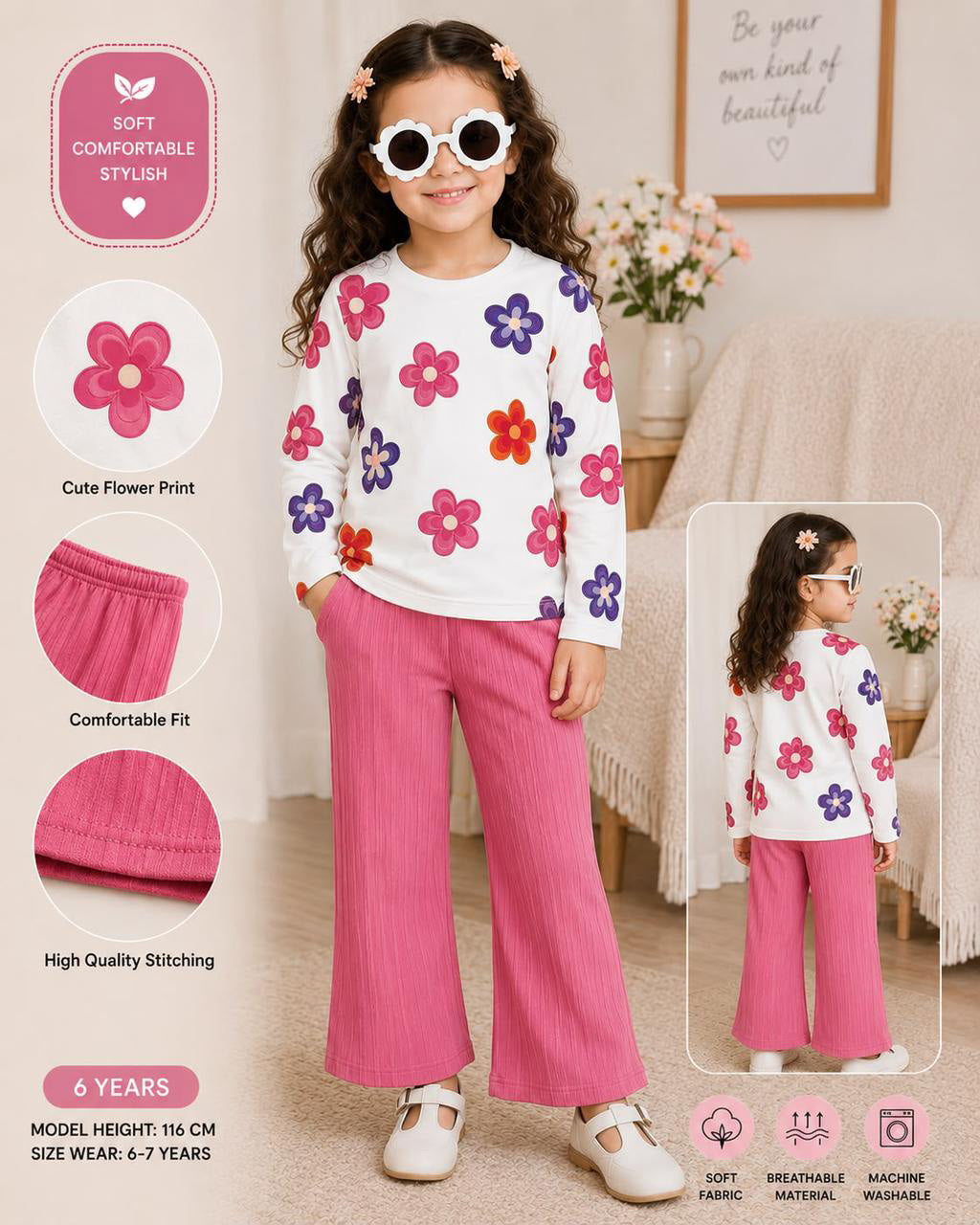Girls Floral Printed Top & Trouser