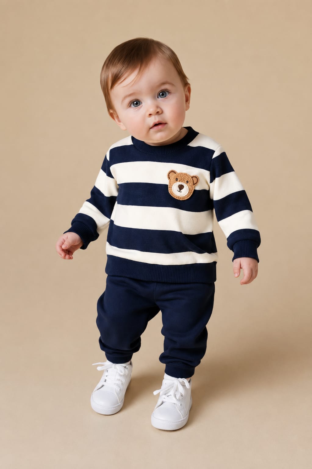 Cute navy and white striped sweatshirt with matching trousers. 🧸