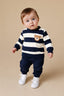 Cute navy and white striped sweatshirt with matching trousers. 🧸