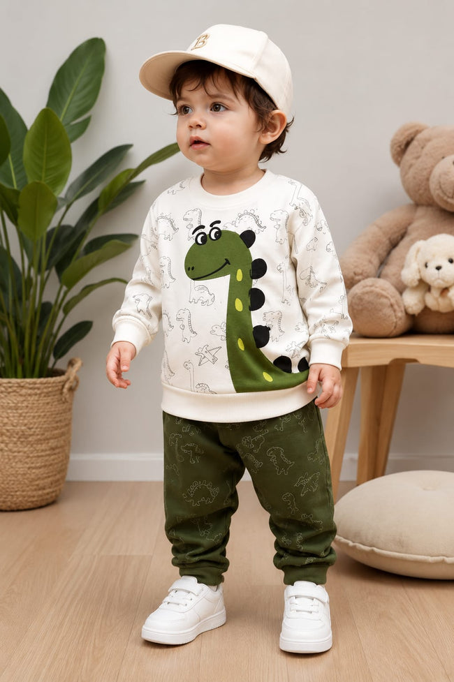 Boys Dinosaur Printed Sweatshirt & trouser Hover Image