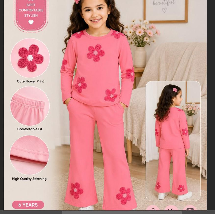 Girls Pink Fuzzy Flower Nightsuit-kids clozet
