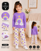 Girls Cute Rainbow & Flower Print Nightsuit-kids clozet