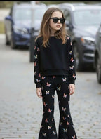 Stylish Butterfly Print Two-Piece Girls' Sweatshirt & Flapper