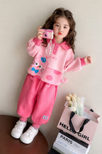 Cute Pink Cat Printed Kids Tracksuit