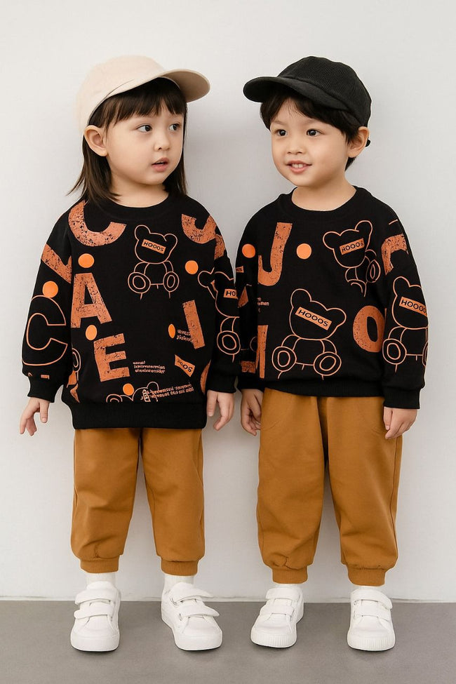 Black Printed Sweatshirt with Trouser-kids clozet Hover Image