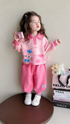 Cute Pink Cat Printed Kids Tracksuit