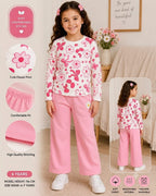 Girls Pink Floral & Bow Print Nightsuit-kids clozet