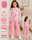 Girls Pink Floral & Bow Print Nightsuit-kids clozet