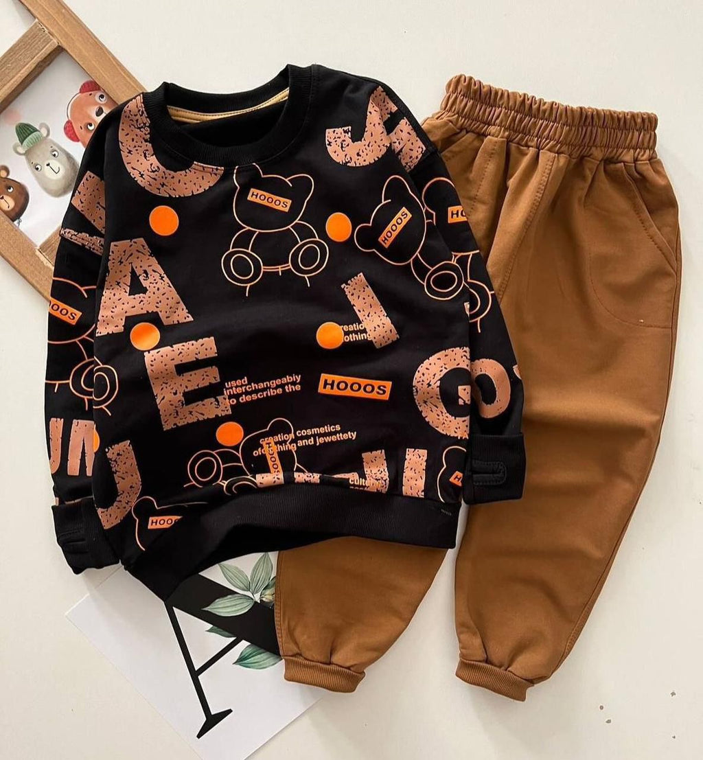 Black Printed Sweatshirt with Trouser