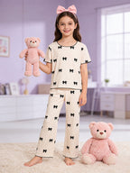 Girls Summer Soft Bow Print Nightwear-kids clozet