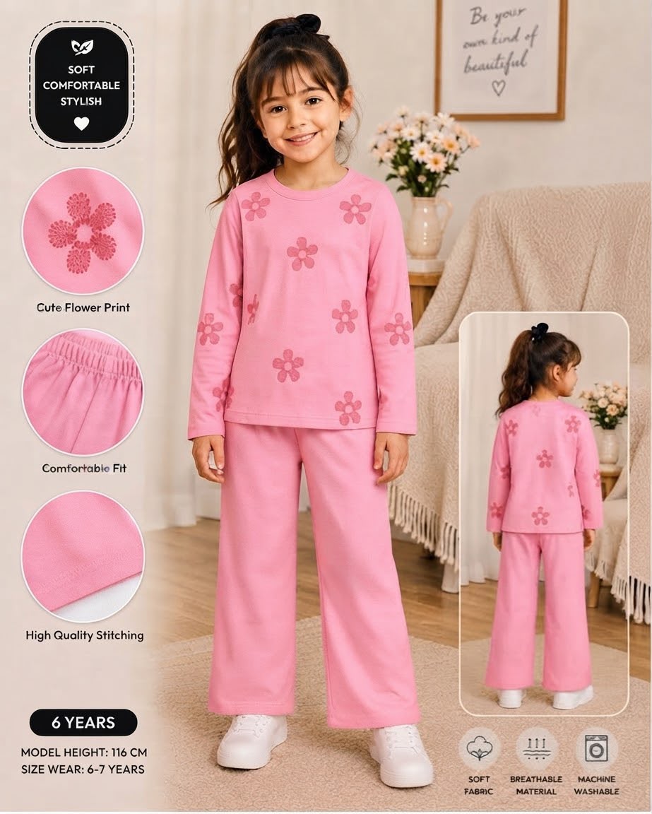 Girls Cute Floral Print Nightsuit-kids clozet