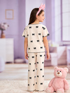 Girls Summer Soft Bow Print Nightwear-kids clozet