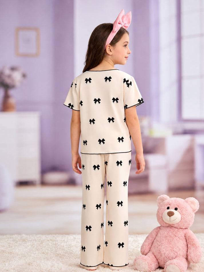Girls Summer Soft Bow Print Nightwear-kids clozet