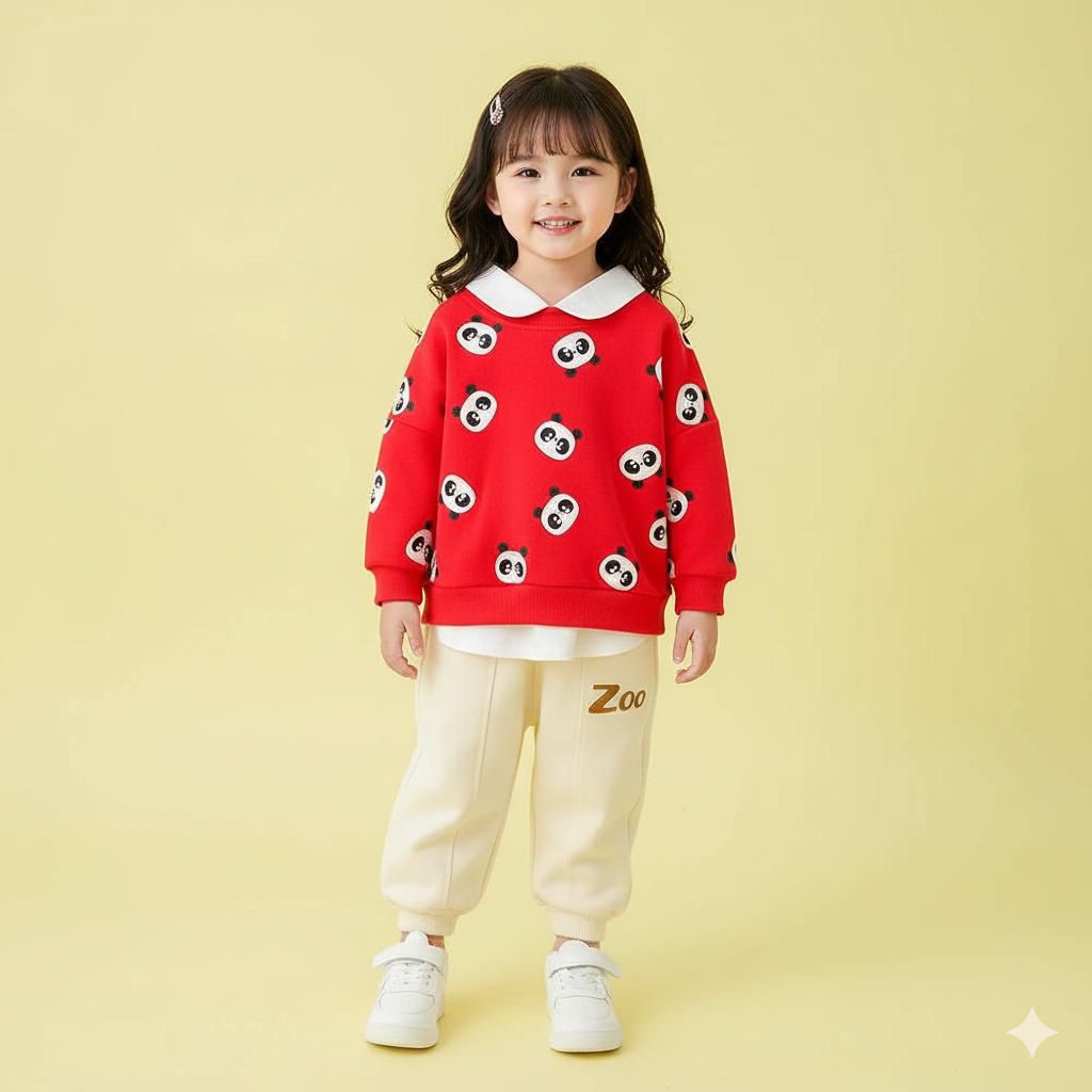 Red Panda Collar sweatshirt with trouser