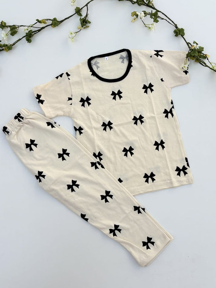Girls Summer Soft Bow Print Nightwear-kids clozet