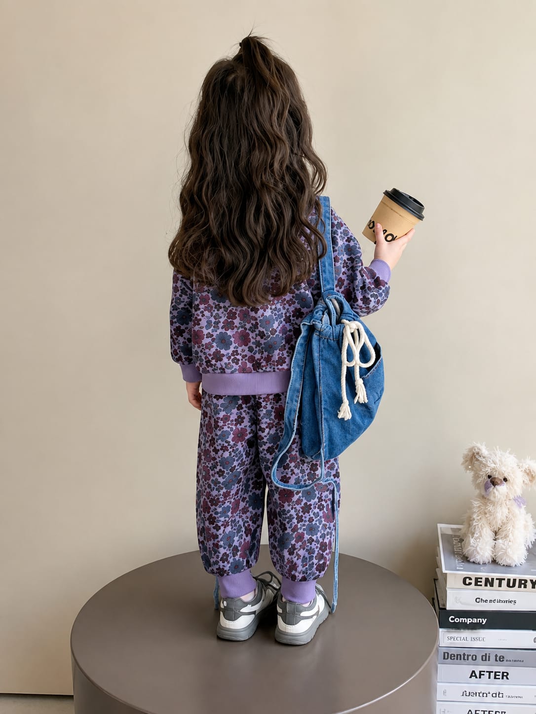Girls Purple Floral Printed 2-Piece Winter Tracksuit