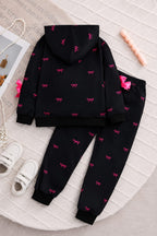Cute black zipper with pink bow print, including matching trousers. 🎀