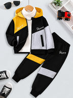 Boys black yellow stylish zipper hoodie with trouser