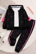 Cute black zipper with pink bow print, including matching trousers. 🎀