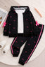 Cute black zipper with pink bow print, including matching trousers. 🎀