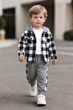 Kids Black & White Check Zipper Jacket & trouser