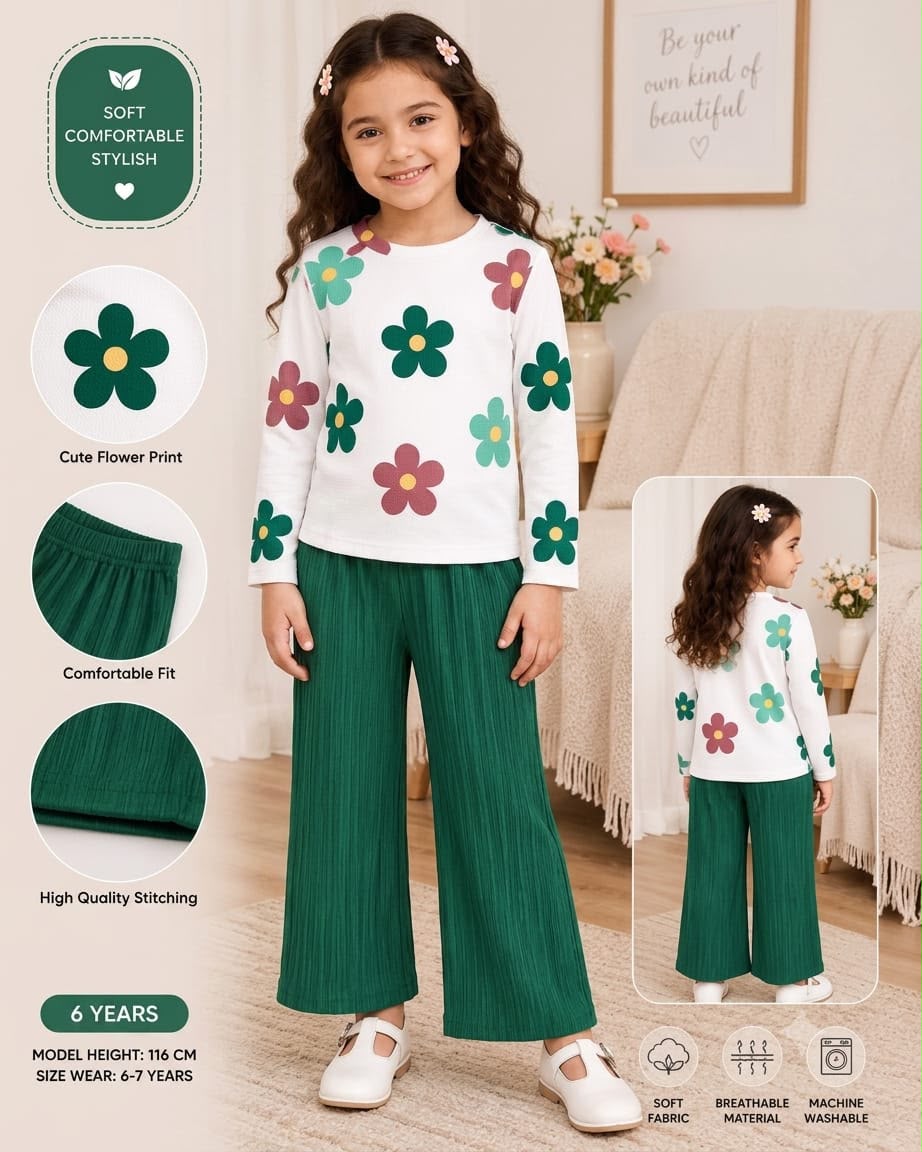 Girls Retro Vibrant Flower Print Nightsuit-kids clozet