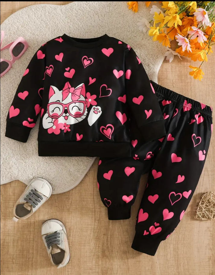 Kitty & Hearts Printed Sweatshirt & trouser