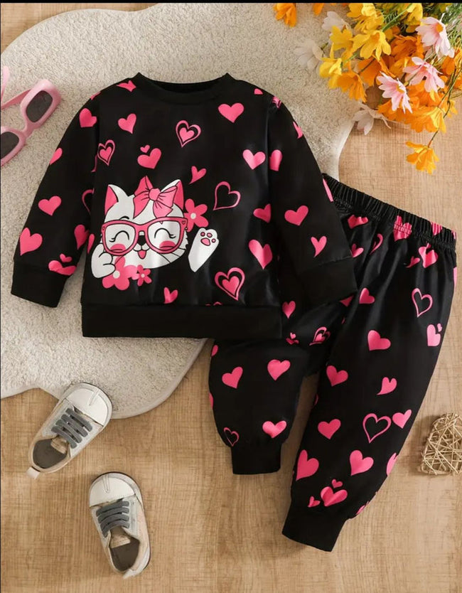 Kitty & Hearts Printed Sweatshirt & trouser
 Hover Image