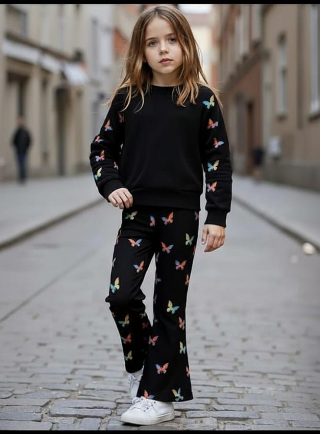 Stylish Butterfly Print Two Piece Girls Sweatshirt & Flapper-kids clozet - Kids Clozet